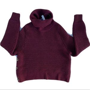 Madewell Burgundy Side-Button Turtleneck Chunky Textured Cropped Sweater XXS